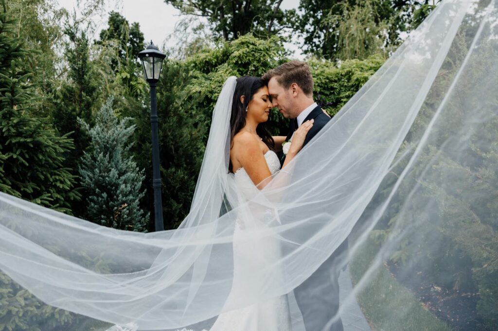 Romantic wedding photo session in the gardens of The Park Loft at Oceanport.