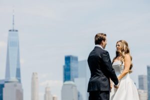 Allie and Kenneth during their first look at their New Jersey wedding.