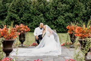 Vanessa and Joseph during their wedding photo session at Charles Point Park in Peekskill.